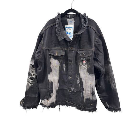 UNMATURE DESIGNER Hand Distressed Oversized Jean Jacket Sz L Streetwear Grunge